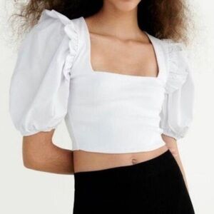 Zara white ruffle puff sleeve crop top